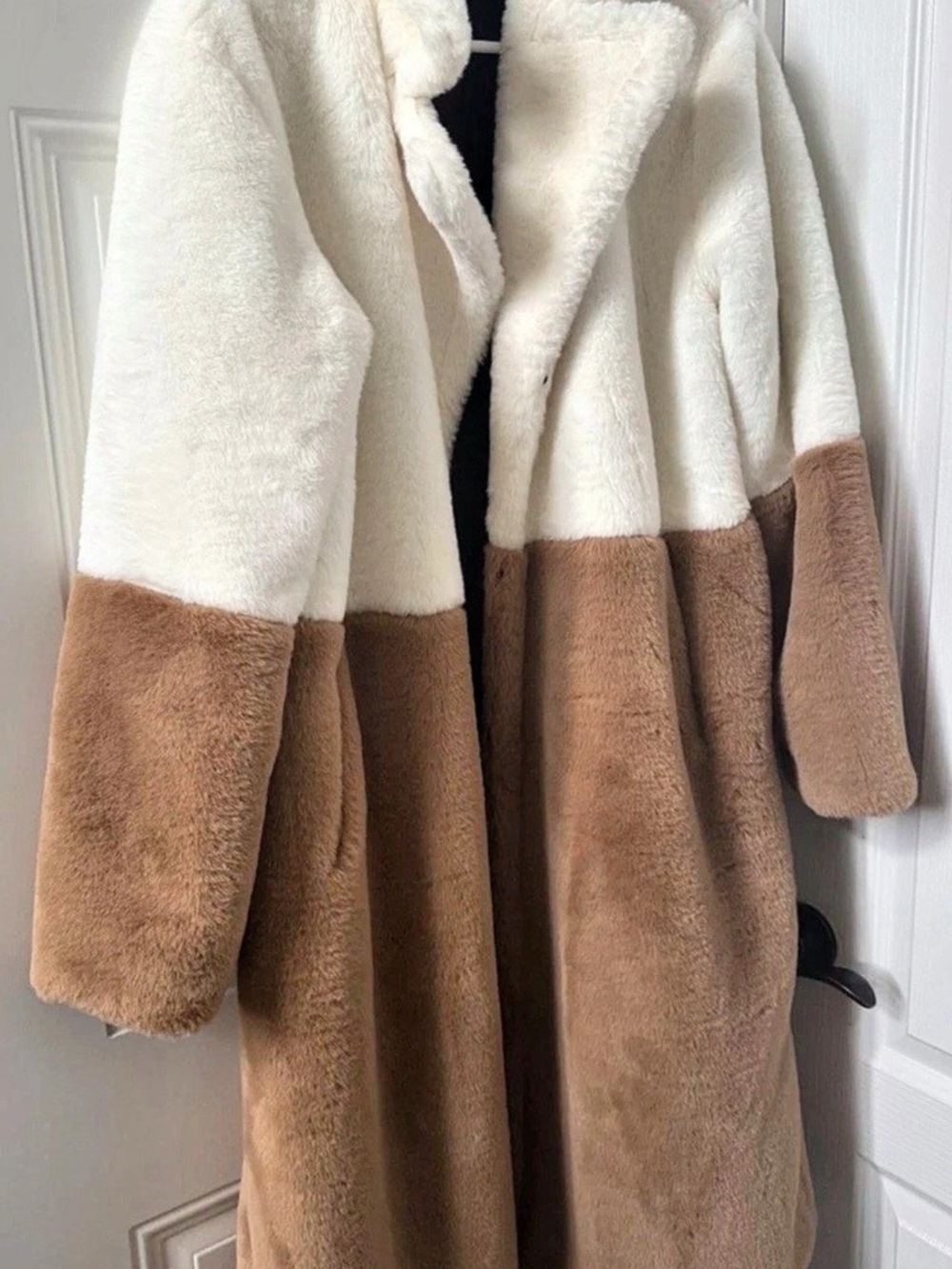 Color Block Teddy Jacket in Brown & White Like New